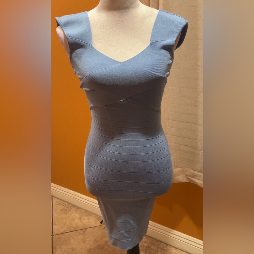 Marciano | Women’s Blue Bandage Fitted Midi Sleeveless Dress XS